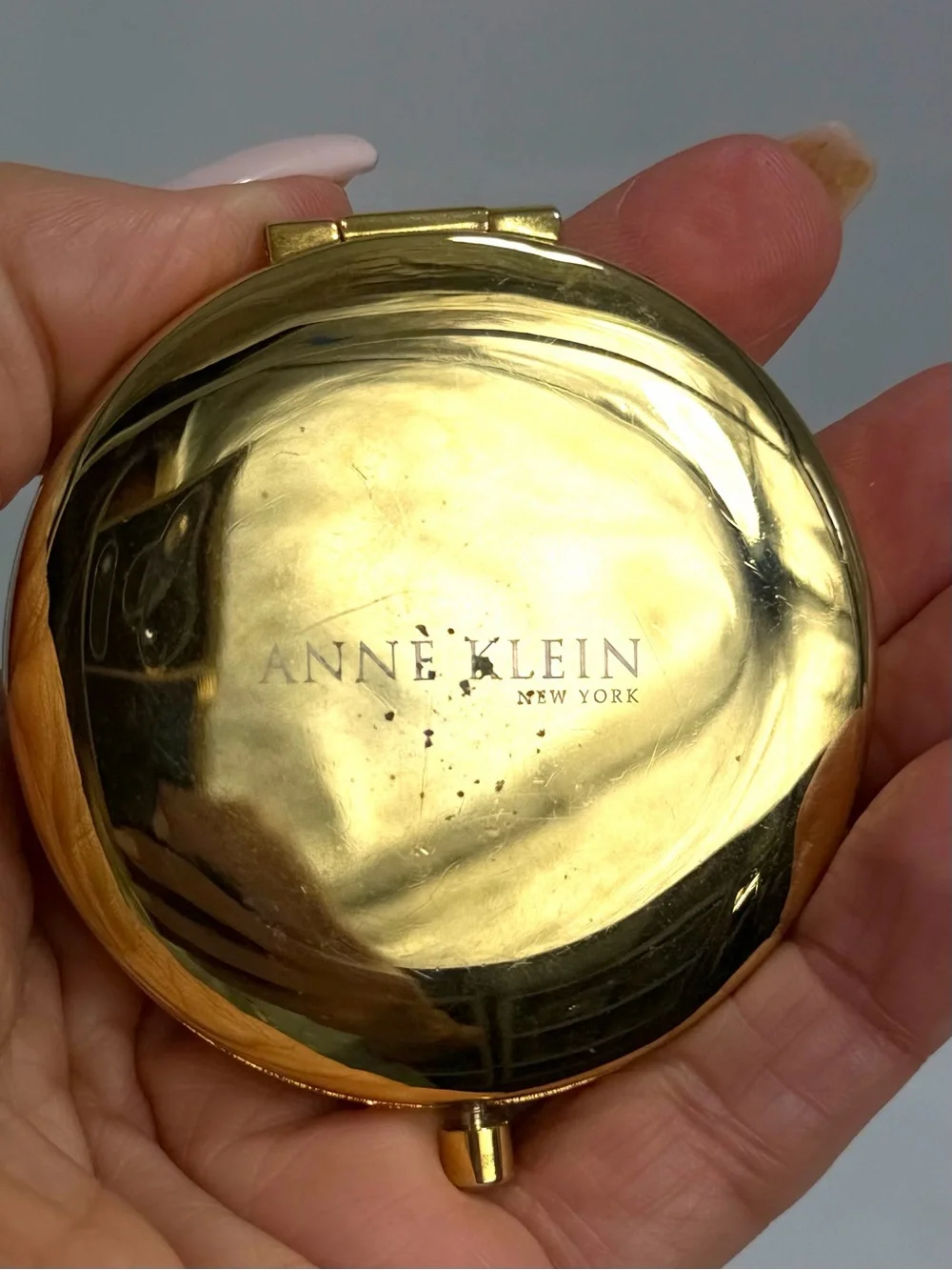 Vintage Anne Klein gold-tone and enamel compact with double mirror
